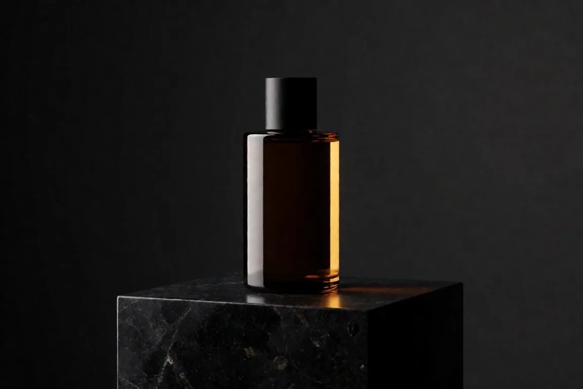 Amber supplement bottle in hard light