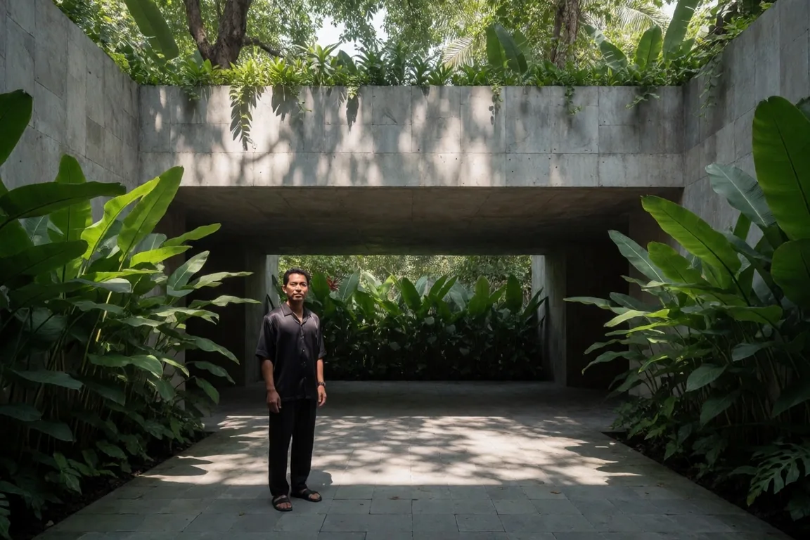 Man in modern architectural setting