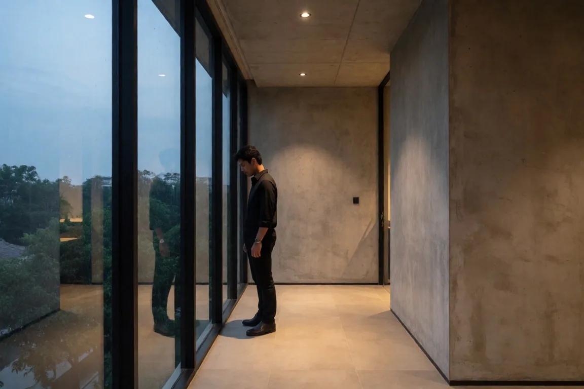 Man in modern architectural interior