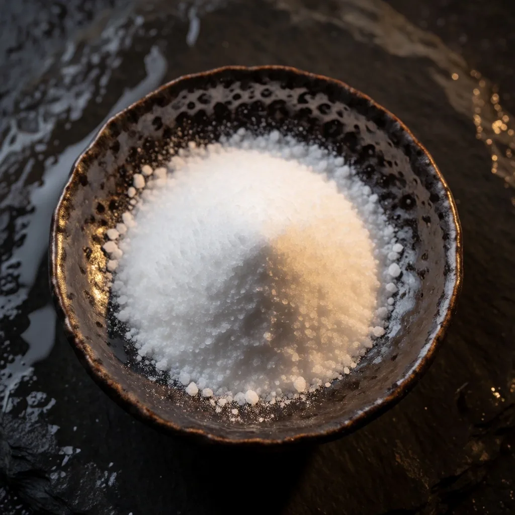 L-Arginine powder in dark bowl