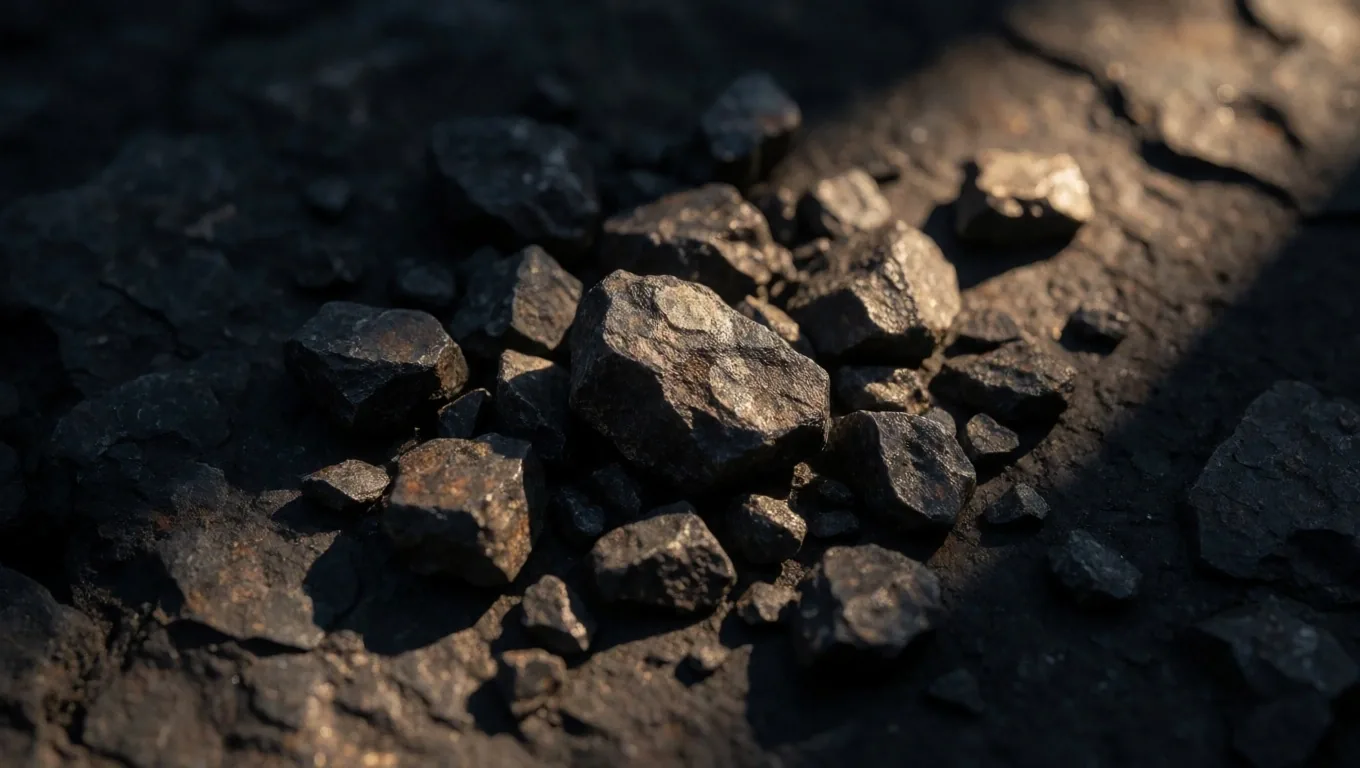 Raw mineral crystals photographed under a hard beam of light